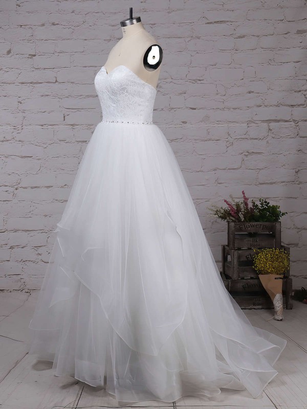 Lace Tulle Sweetheart Ball Gown Sweep Train Beading Wedding Dresses #LDB00023172