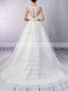 Tulle Scoop Neck Princess Sweep Train Beading Wedding Dresses #LDB00023178