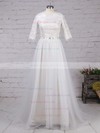 Lace Tulle Scalloped Neck A-line Sweep Train Beading Wedding Dresses #LDB00023179