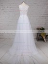 Lace Tulle Scoop Neck A-line Sweep Train Appliques Lace Wedding Dresses #LDB00023184