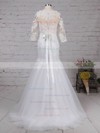 Tulle V-neck Trumpet/Mermaid Sweep Train Appliques Lace Wedding Dresses #LDB00023194
