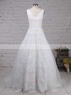 Organza V-neck Ball Gown Sweep Train Appliques Lace Wedding Dresses #LDB00023195