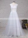 Tulle Scoop Neck A-line Sweep Train Appliques Lace Wedding Dresses #LDB00023248