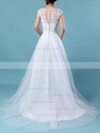 Tulle Scoop Neck A-line Sweep Train Appliques Lace Wedding Dresses #LDB00023248