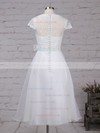Lace Chiffon V-neck Princess Tea-length Sashes / Ribbons Wedding Dresses #LDB00023270