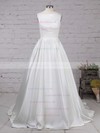 Satin Scoop Neck Ball Gown Sweep Train Appliques Lace Wedding Dresses #LDB00023317
