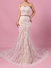 Trumpet/Mermaid Sweetheart Lace Tulle Watteau Train Sashes / Ribbons Wedding Dresses #LDB00023140