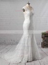 Trumpet/Mermaid V-neck Tulle Sweep Train Appliques Lace Wedding Dresses #LDB00023187