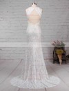 Sheath/Column Scoop Neck Lace Sweep Train Split Front Wedding Dresses #LDB00023287