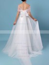 A-line Strapless Tulle Sweep Train Ruffles Wedding Dresses #LDB00023347