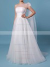 A-line Strapless Tulle Sweep Train Ruffles Wedding Dresses #LDB00023347