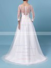 A-line Scoop Neck Tulle Floor-length Appliques Lace Wedding Dresses #LDB00023348