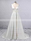 A-line V-neck Satin Sweep Train Beading Wedding Dresses #LDB00023350