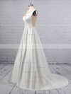 A-line V-neck Satin Sweep Train Beading Wedding Dresses #LDB00023350