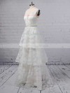 A-line V-neck Lace Sweep Train Beading Wedding Dresses #LDB00023353