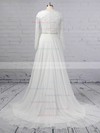 A-line Scoop Neck Lace Chiffon Sweep Train Beading Wedding Dresses #LDB00023355