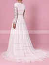 A-line Scoop Neck Lace Chiffon Sweep Train Beading Wedding Dresses #LDB00023355