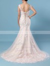 A-line V-neck Tulle Sweep Train Appliques Lace Wedding Dresses #LDB00023356