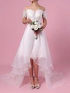 A-line Off-the-shoulder Organza Asymmetrical Appliques Lace Wedding Dresses #LDB00023363