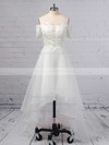 A-line Off-the-shoulder Organza Asymmetrical Appliques Lace Wedding Dresses #LDB00023363
