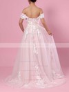 A-line Off-the-shoulder Tulle Sweep Train Appliques Lace Wedding Dresses #LDB00023365
