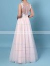 A-line V-neck Tulle Floor-length Beading Wedding Dresses #LDB00023366