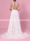 A-line Scoop Neck Lace Chiffon Floor-length Sashes / Ribbons Wedding Dresses #LDB00023372