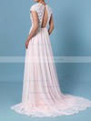 A-line Scoop Neck Lace Chiffon Floor-length Wedding Dresses #LDB00023373