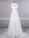 A-line V-neck Chiffon Tulle Sweep Train Beading Wedding Dresses #LDB00023374