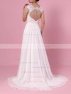 A-line V-neck Chiffon Tulle Sweep Train Beading Wedding Dresses #LDB00023374