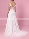 A-line V-neck Chiffon Sweep Train Lace Wedding Dresses #LDB00023377