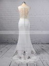 Trumpet/Mermaid V-neck Tulle Silk-like Satin Sweep Train Embroidered Wedding Dresses #LDB00023387