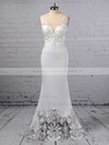 Trumpet/Mermaid V-neck Tulle Silk-like Satin Sweep Train Embroidered Wedding Dresses #LDB00023387