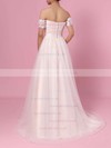 Princess Off-the-shoulder Tulle Sweep Train Sashes / Ribbons Wedding Dresses #LDB00023388