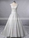 Ball Gown V-neck Lace Satin Sweep Train Pockets Wedding Dresses #LDB00023403