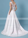 Ball Gown V-neck Lace Satin Sweep Train Pockets Wedding Dresses #LDB00023403