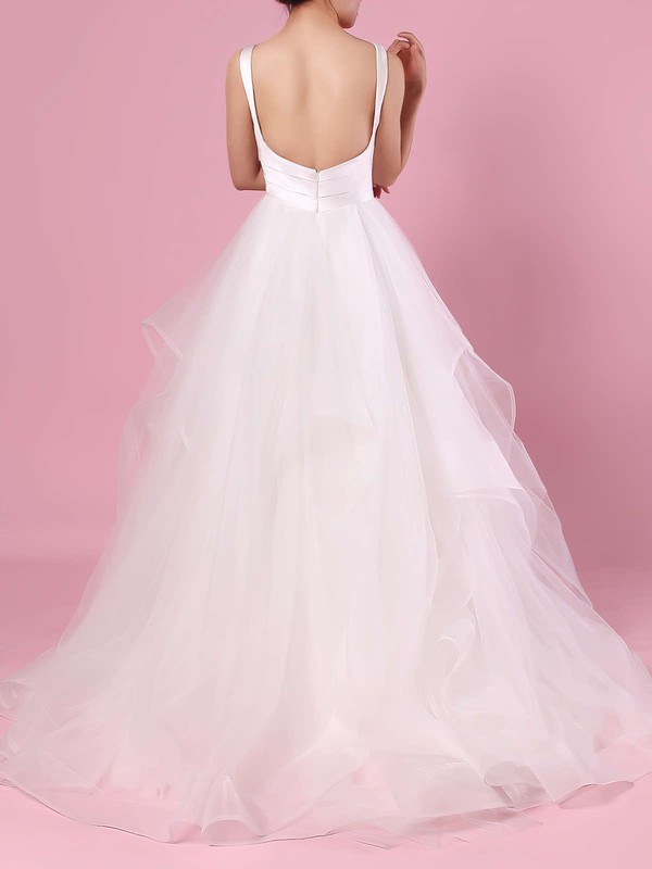 Ball Gown V-neck Organza Tulle Floor-length Cascading Ruffles Wedding Dresses #LDB00023407