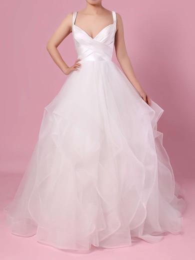 Ball Gown V-neck Organza Tulle Floor-length Cascading Ruffles Wedding Dresses #LDB00023407