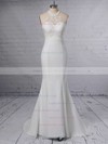 Trumpet/Mermaid Scoop Neck Chiffon Tulle Sweep Train Embroidered Wedding Dresses #LDB00023408