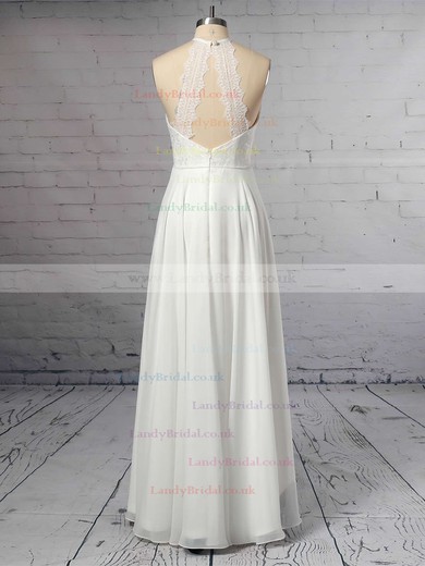 A-line Scoop Neck Chiffon Floor-length Lace Wedding Dresses #LDB00023409