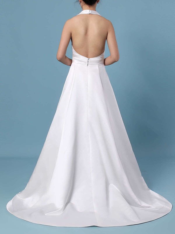 Ball Gown Halter Satin Sweep Train Ruffles Wedding Dresses #LDB00023424