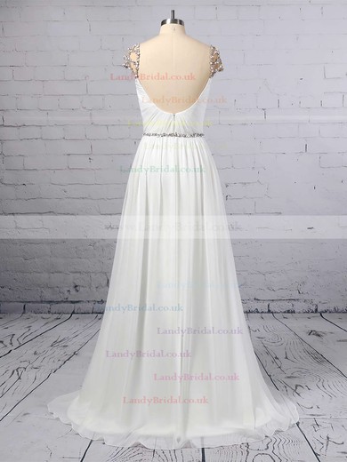 A-line V-neck Chiffon Sweep Train Beading Wedding Dresses #LDB00023441