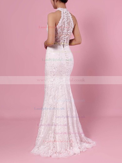 Sheath/Column High Neck Lace Floor-length Lace Wedding Dresses #LDB00023454