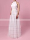 A-line Scoop Neck Tulle Floor-length Wedding Dresses #LDB00023455