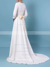 A-line Scoop Neck Satin Sweep Train Sashes / Ribbons Wedding Dresses #LDB00023461