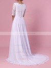 A-line Scoop Neck Lace Chiffon Sweep Train Sashes / Ribbons Wedding Dresses #LDB00023464