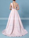 Ball Gown Halter Satin Sweep Train Beading Wedding Dresses #LDB00023465