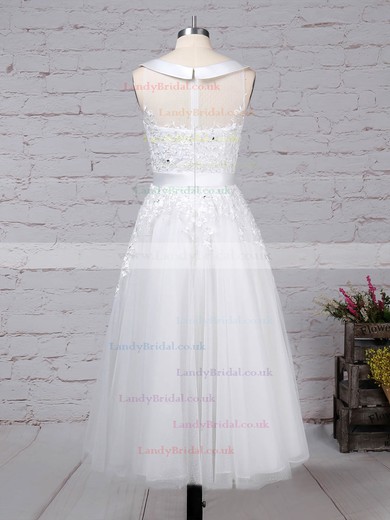 Tulle Scoop Neck Ball Gown Tea-length Beading Wedding Dresses #LDB00023272