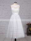 Tulle Scoop Neck Ball Gown Tea-length Beading Wedding Dresses #LDB00023272