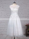 Tulle Scoop Neck Ball Gown Tea-length Beading Wedding Dresses #LDB00023274